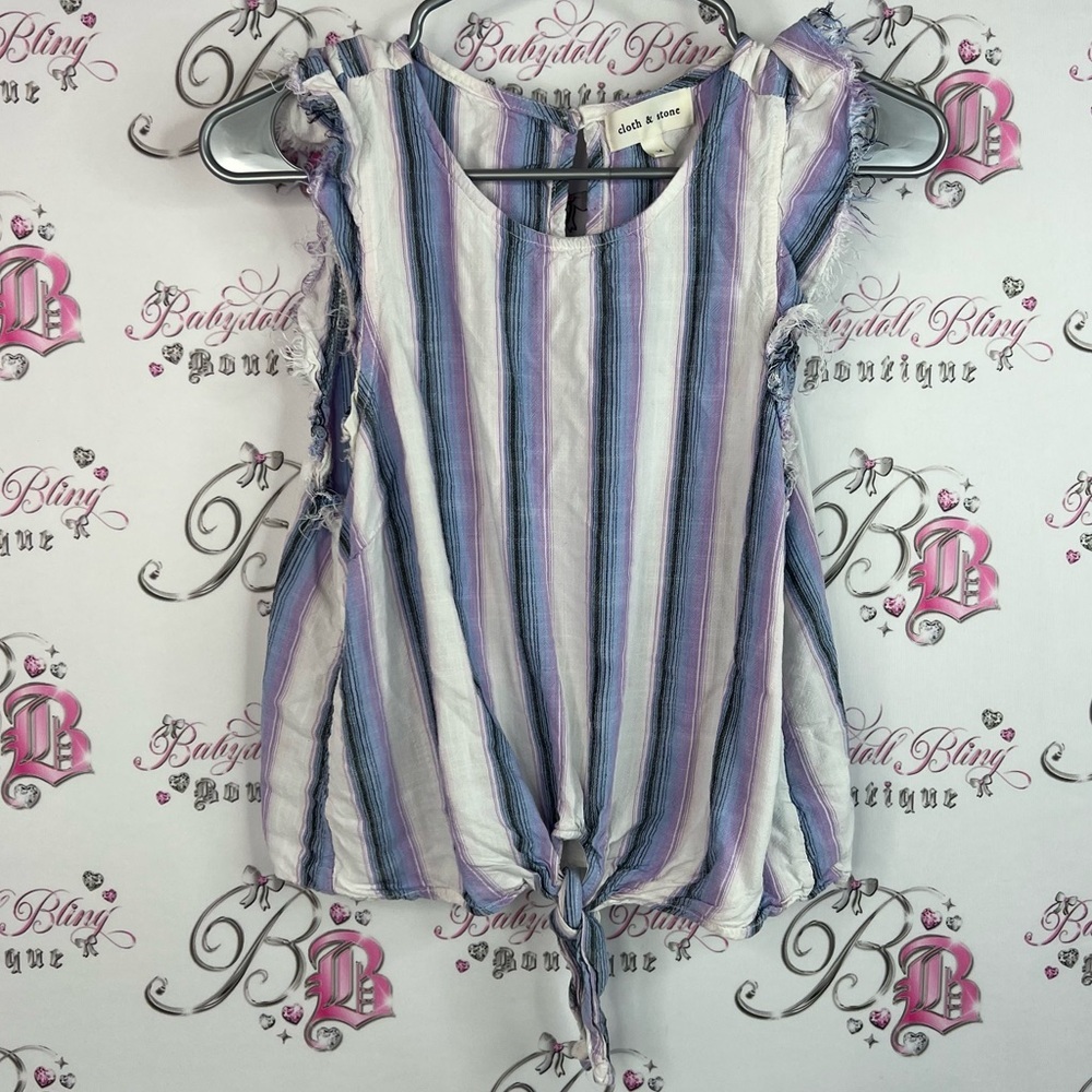 Cloth & Stone tank top distressed tie up ribbon front Multicolor Striped Blouse